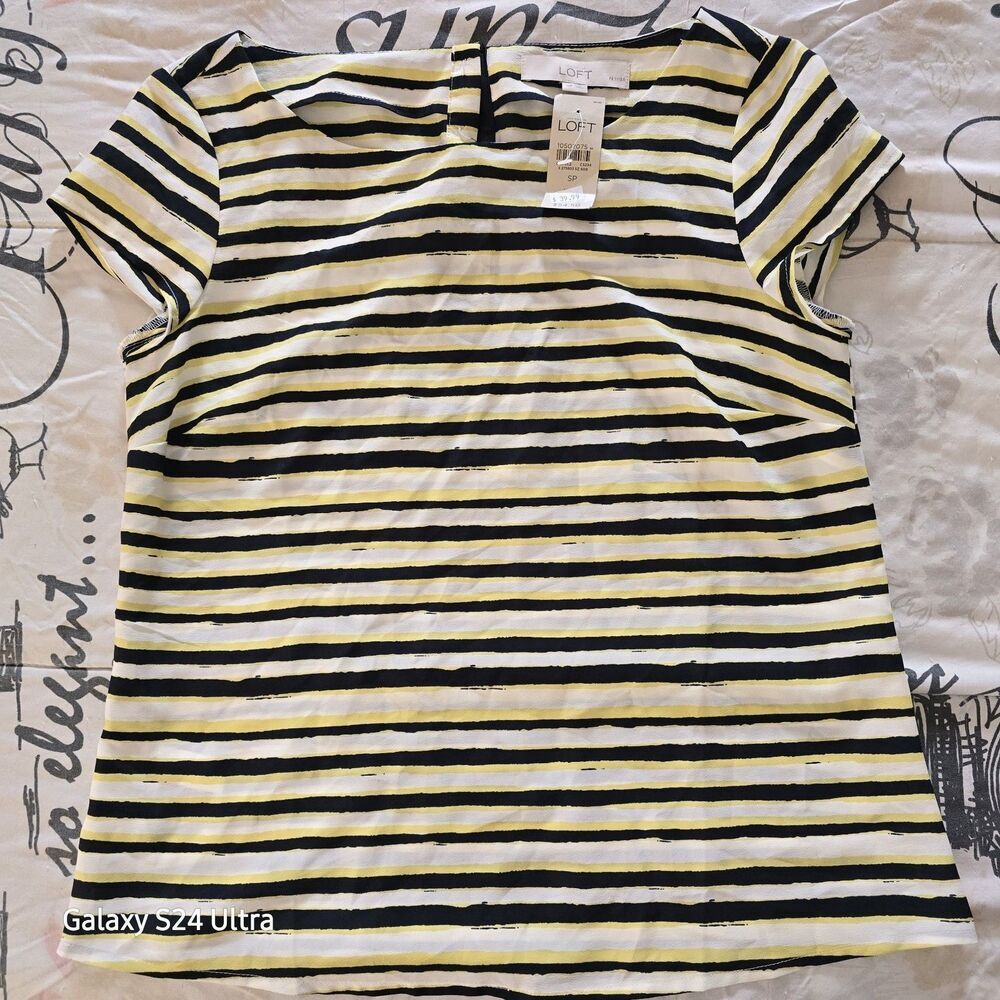 Ann Taylor LOFT Shortsleeve Blouse Size SP Yellow Black White Stripes New
